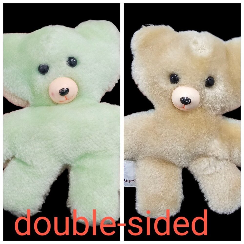 VTG 80s‎ Napco Small Teddy Bear 2 Sided Green Beige 4.5" Miniature Pastel Korea